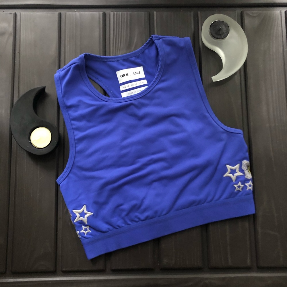 ASOS Athletic Sports Bra Embroidered Blue Sz 6